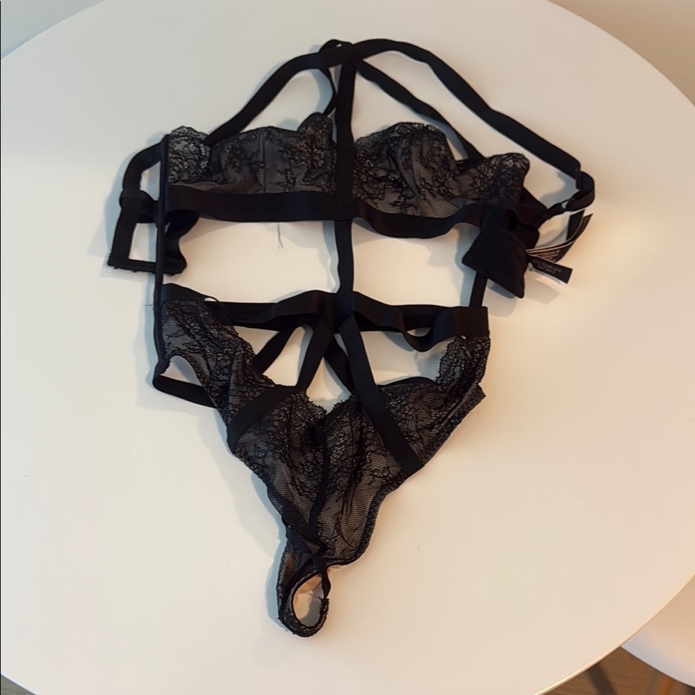 Victoria's Secret Black Lace Bra with Strappy Design